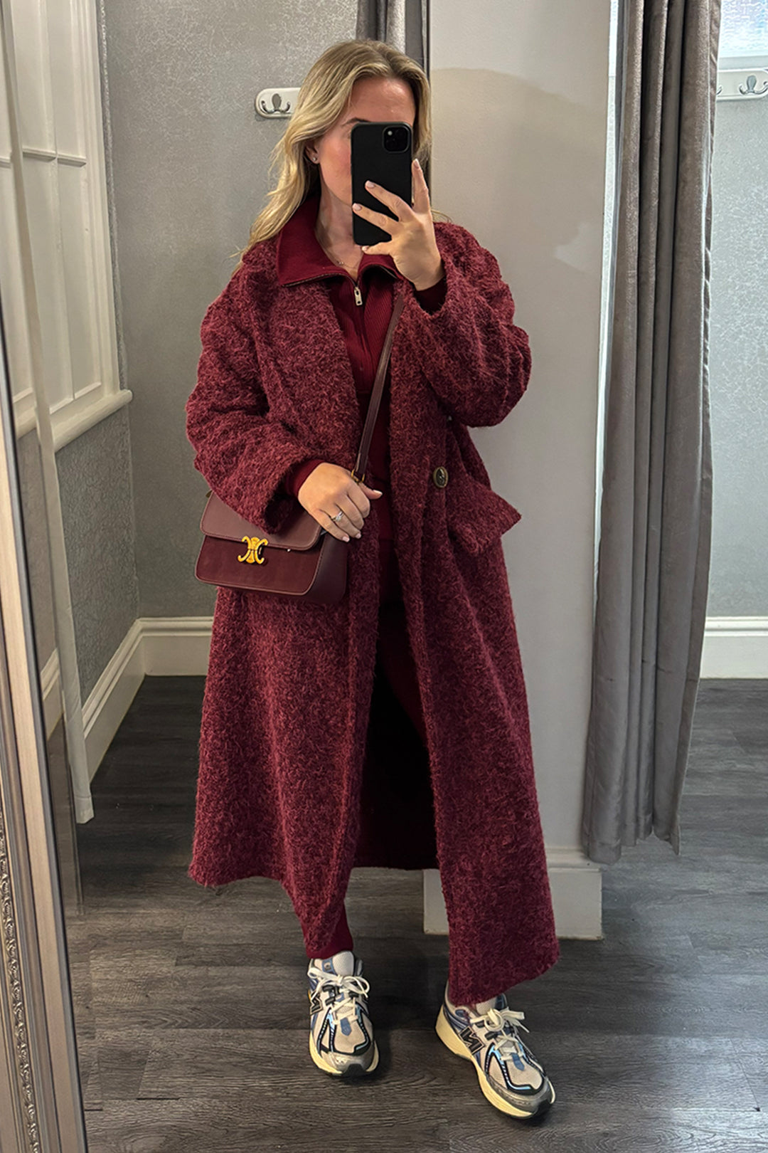 Burgundy Woollen Duster Coat