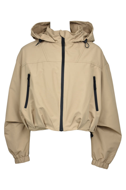 Camel Contrast Zip Hooded Jacket