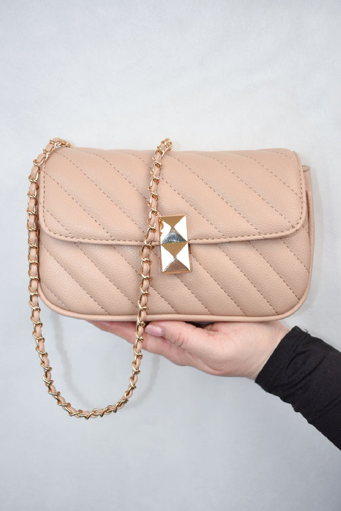 Nude Quilted Stripe Cross Body Bag