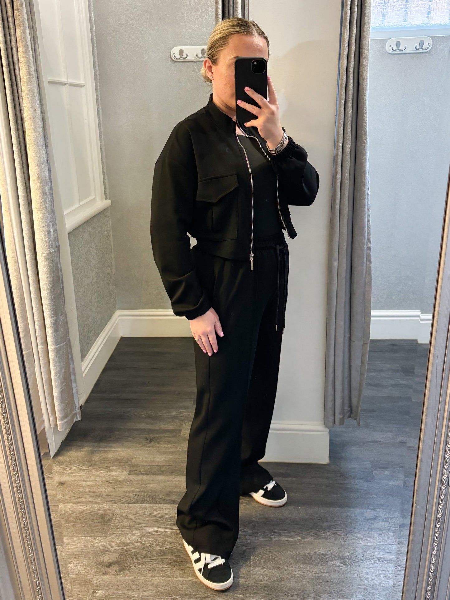 Black Bomber Jacket Wide Leg Loungesuit