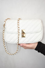 White Quilted Stripe Cross Body Bag