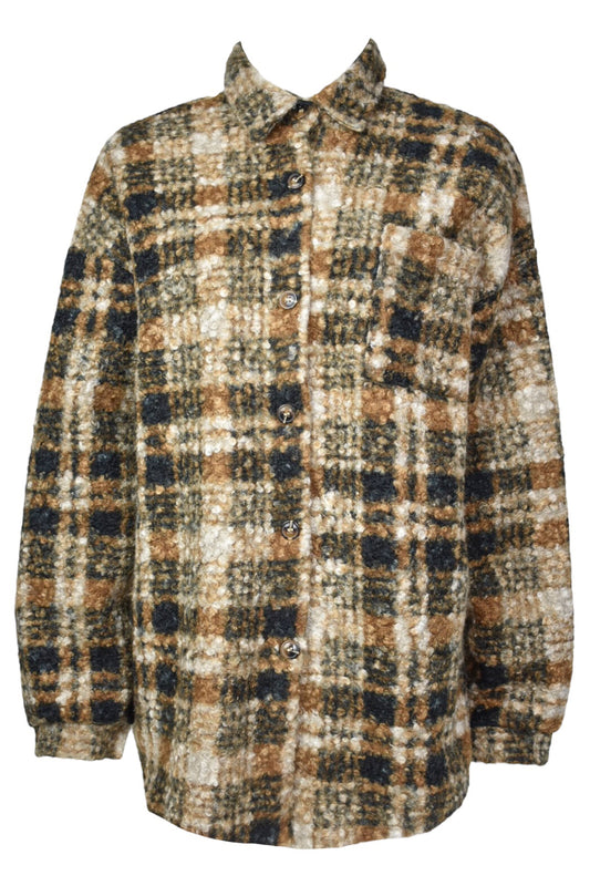 Camel Checked Fleece Shirt