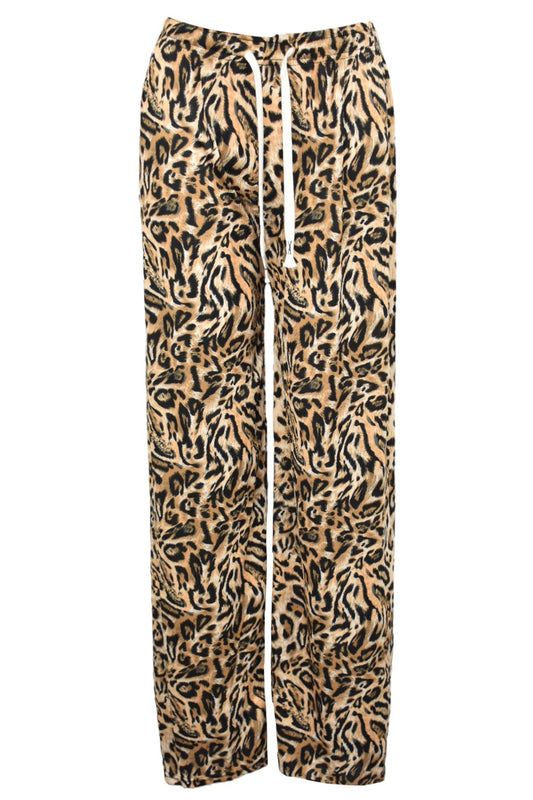 Womens Caramel Animal Print Pleated Wide Leg Trousers