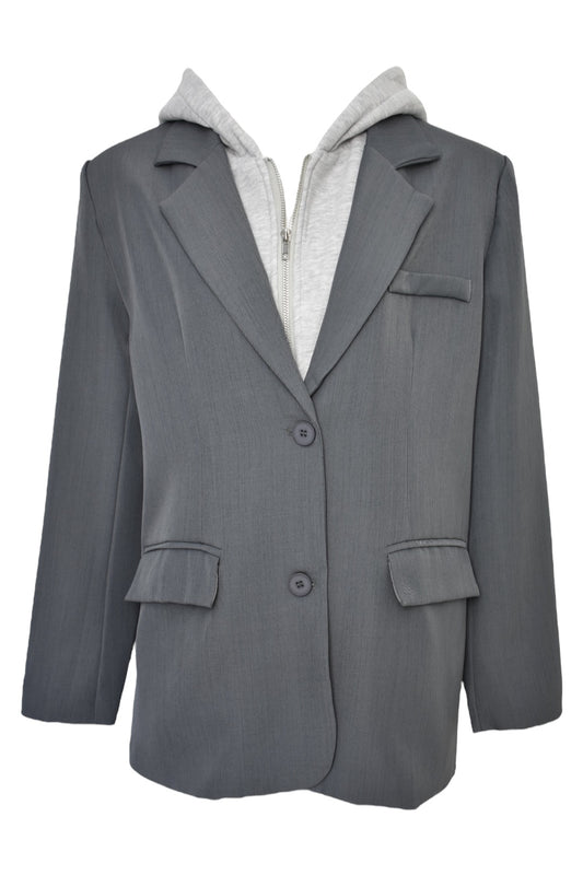 Charcoal & Grey Hooded Blazer Front