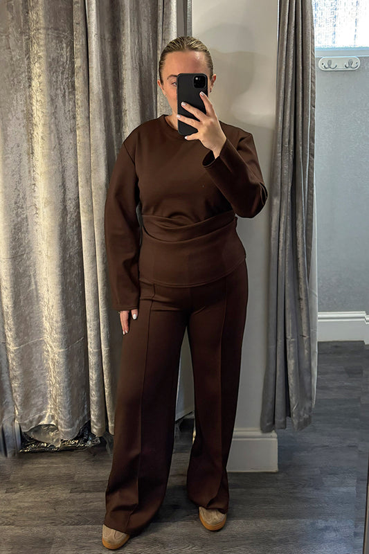 Chestnut_Ruched_Side_Long_Sleeve_Top_Loungesuit1