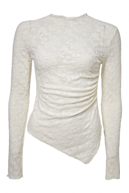 Cream Floral Lace Asymmetric Top Front