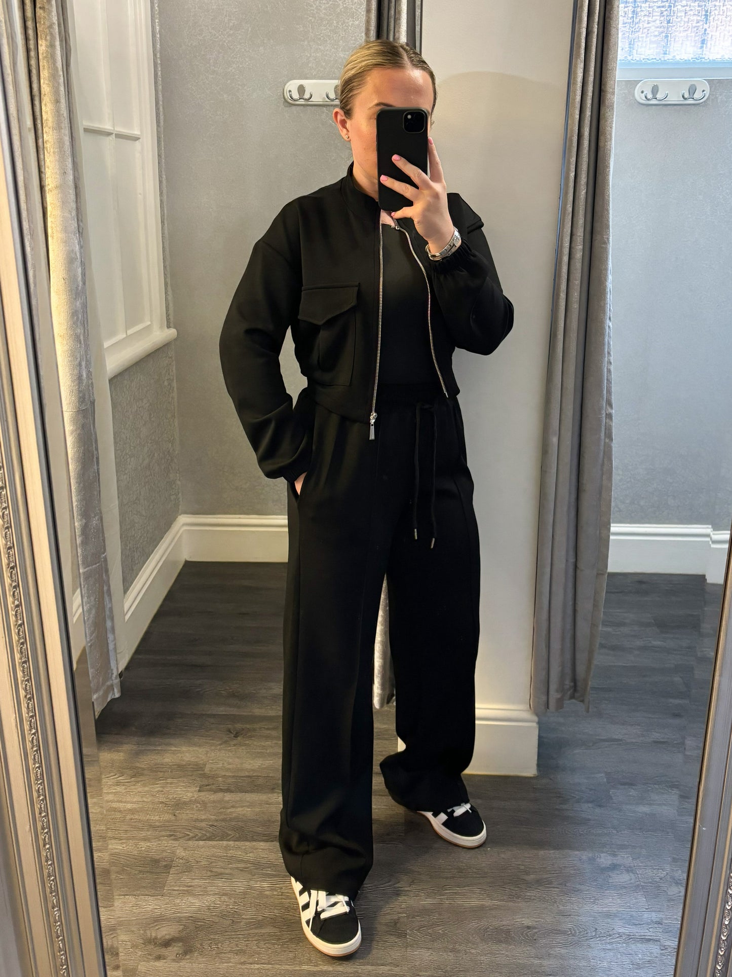 Black Bomber Jacket Wide Leg Loungesuit