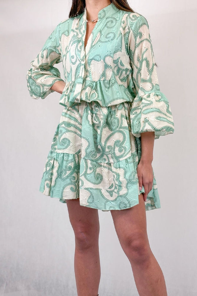 Mint Broderie Anglaise Patterned Smock Dress