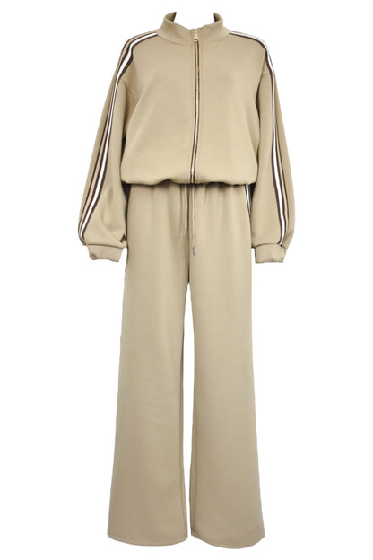 Taupe & Brown Stripe Zip Up Jacket Loungesuit