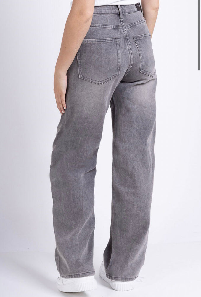 Grey Wash Denim Straight Leg Jeans