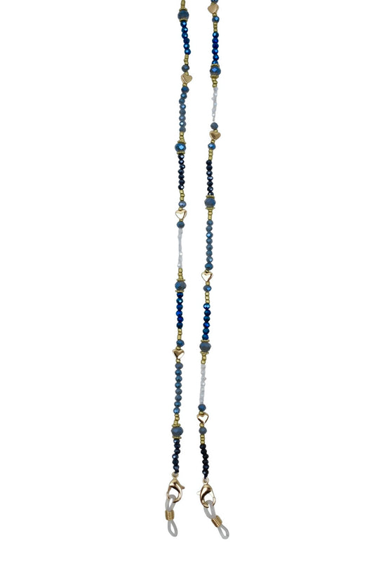 Blue Beaded Gold Heart Sunglasses Chain