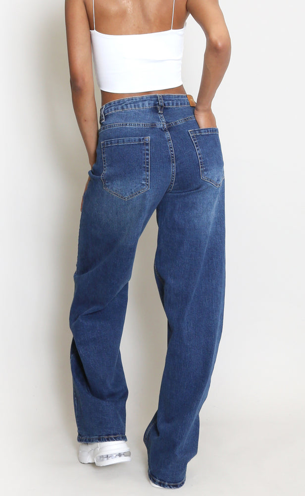 Dark Denim High Waisted Straight Leg Jeans