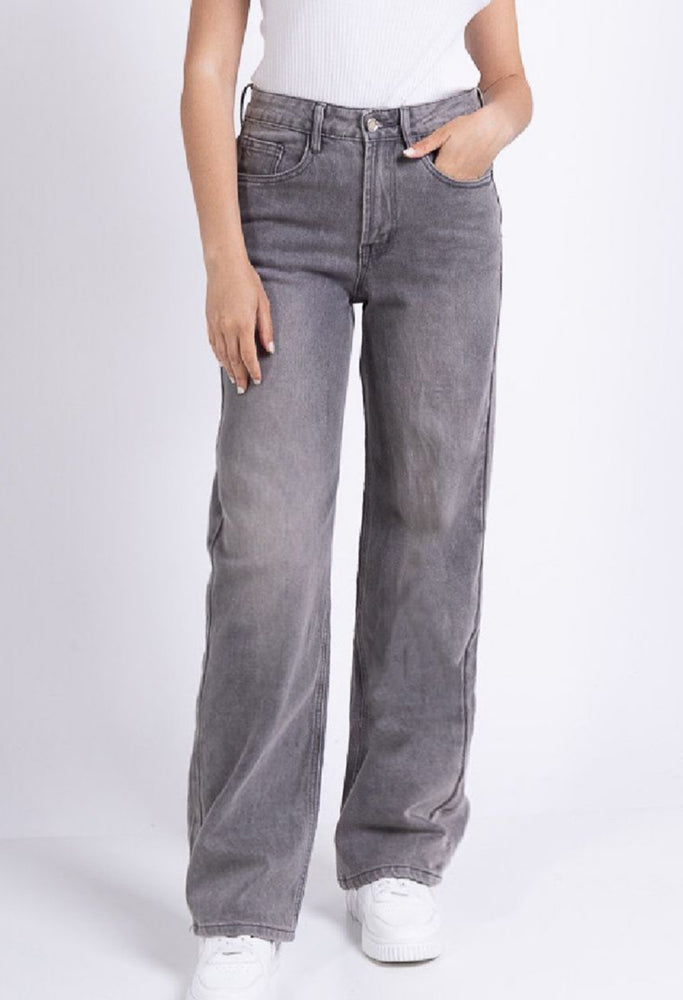 Grey Wash Denim Straight Leg Jeans