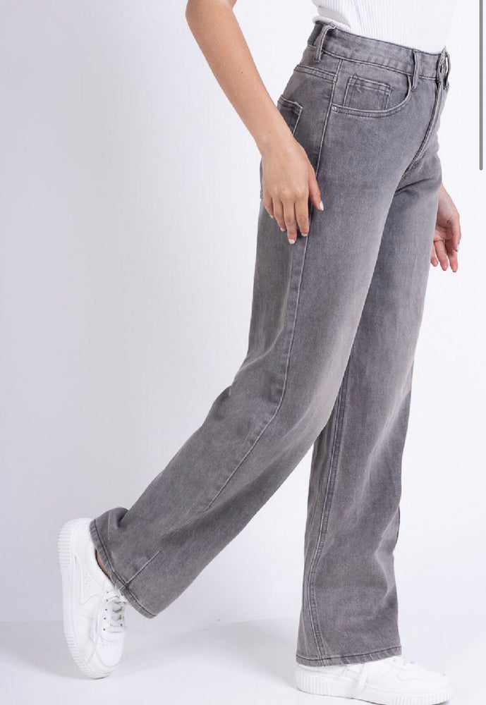 Grey Wash Denim Straight Leg Jeans