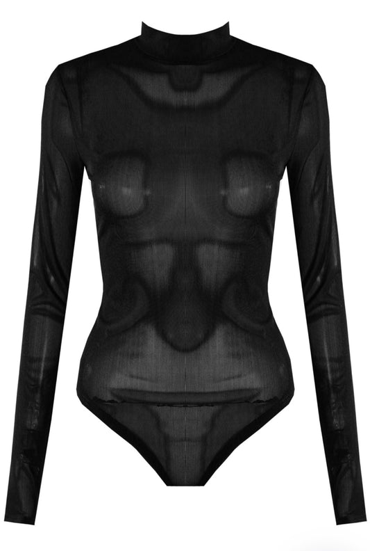 Black Sheer Long Sleeve Bodysuit