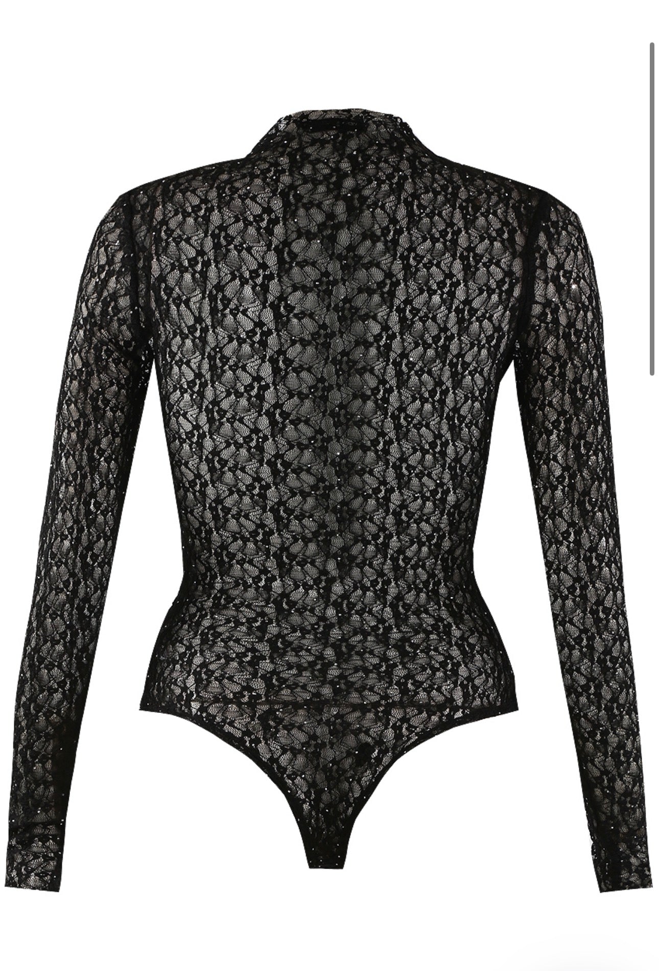 Black Diamante Lace Sheer Bodysuit