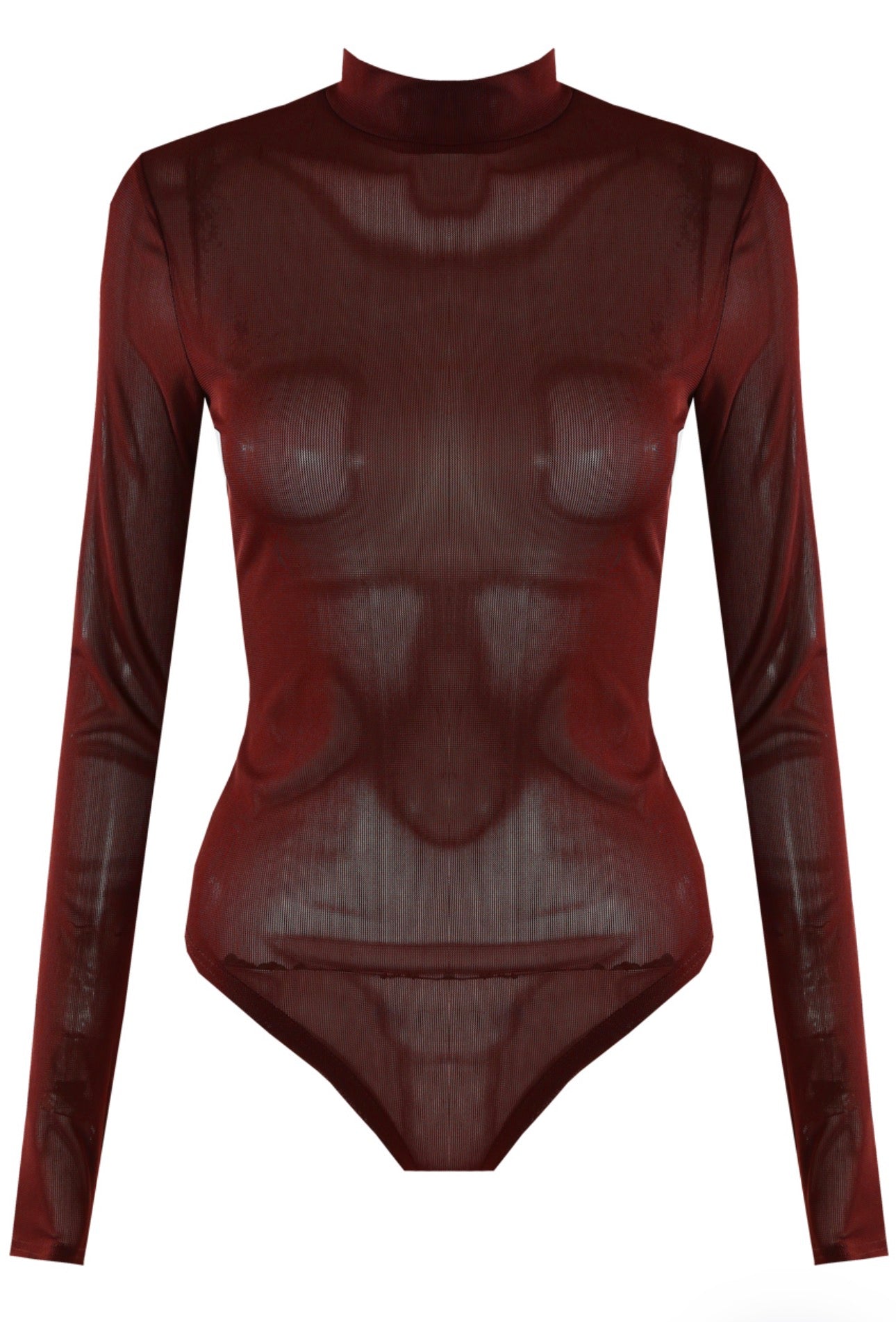 Burgundy Sheer Long Sleeve Bodysuit