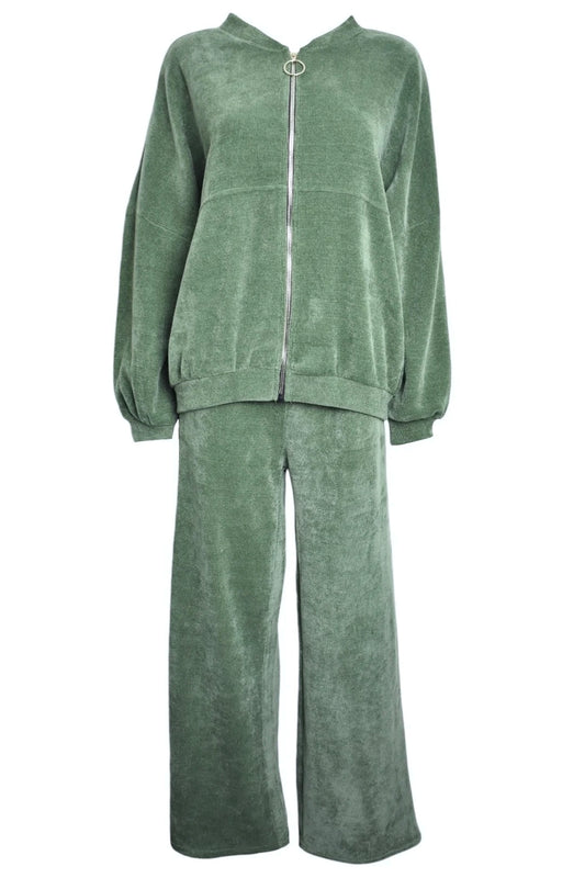 Bottle Green Cord Zipped Jacket Loungesuit