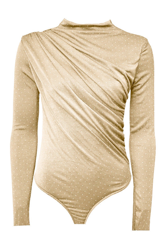 Gold Diamante Ruched Long Sleeve Bodysuit