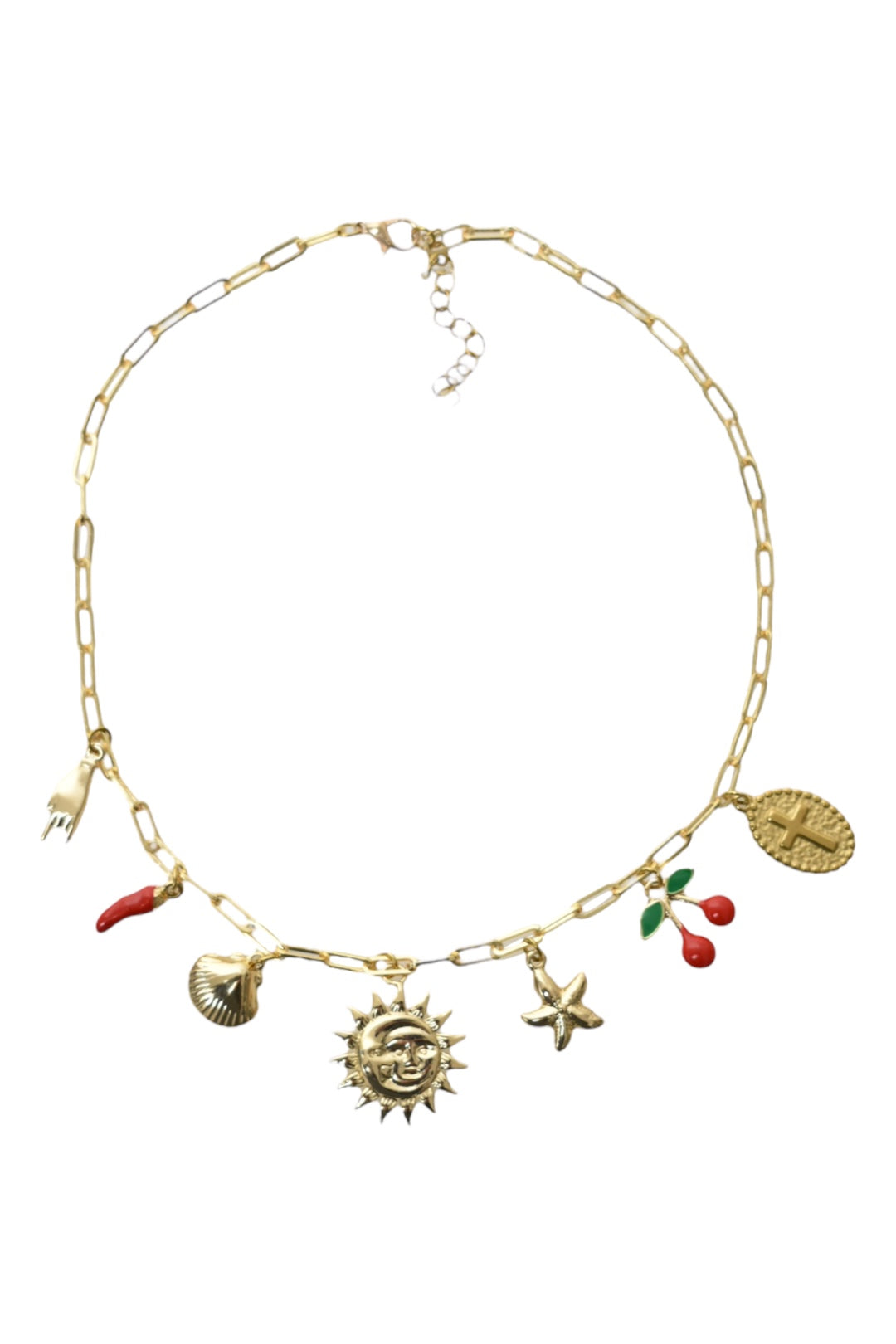 Gold Sun & Cherries Charm Necklace