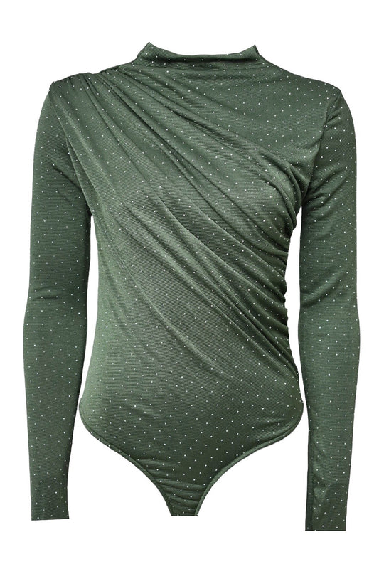 Green Diamante Ruched Bodysuit 