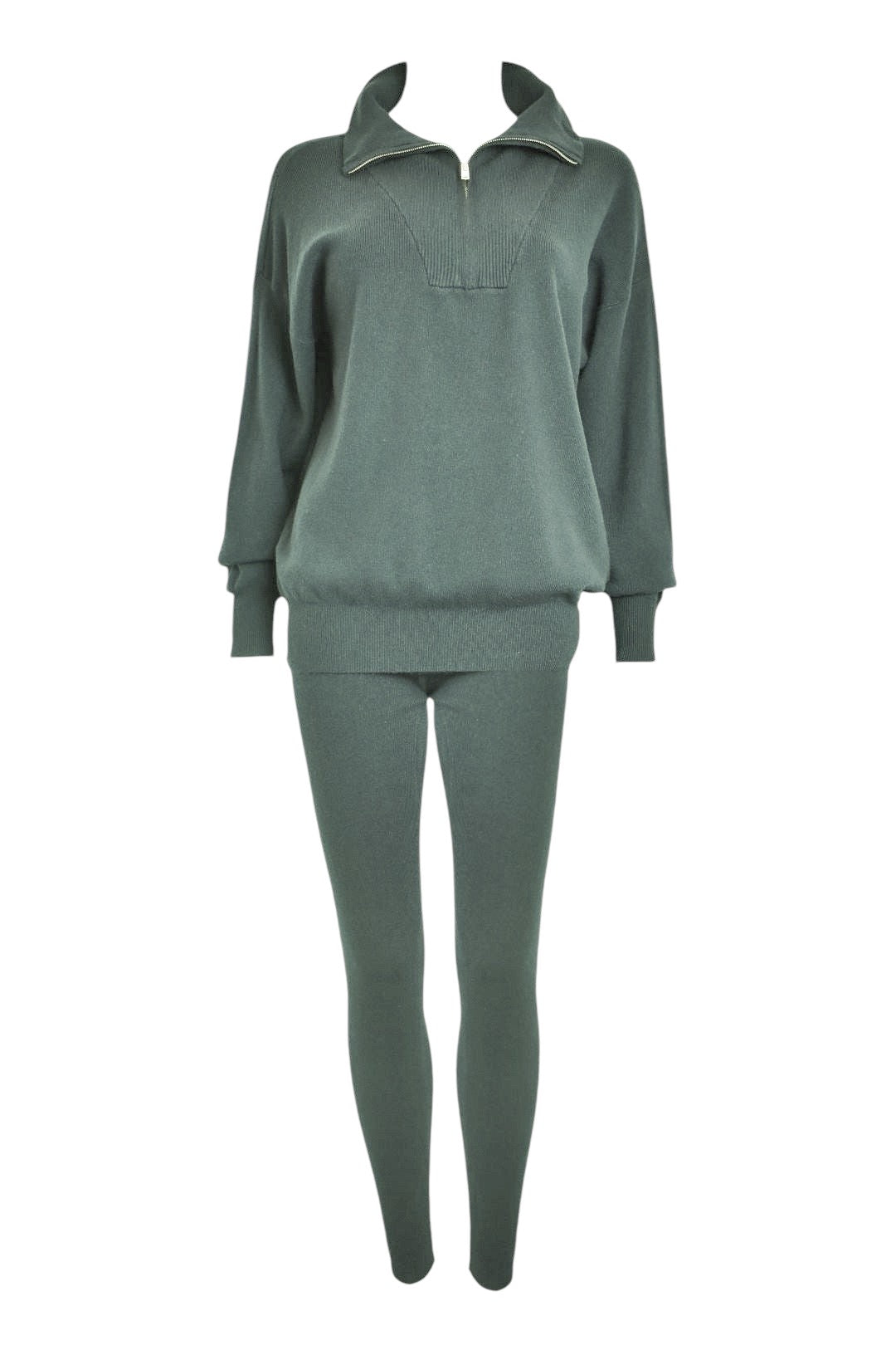 Green Quarter Zip Knitted Loungesuit