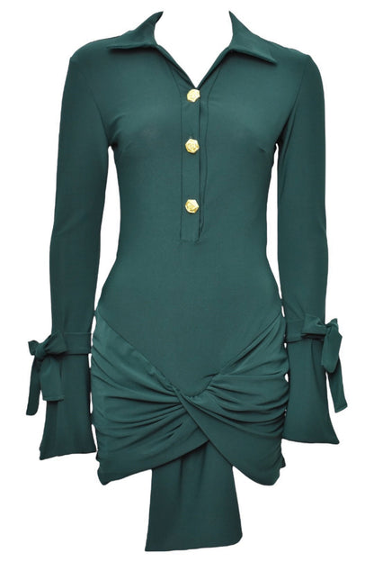 Green Wrapover Drape Shirt Dress 