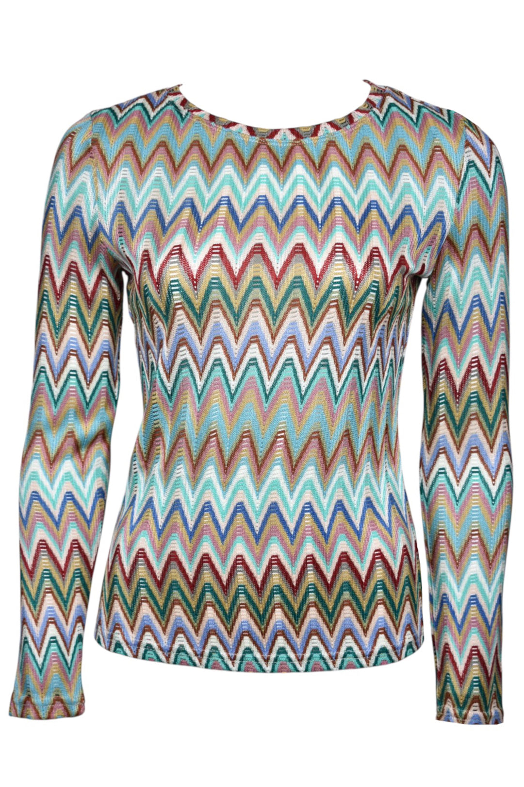 Green Multi Zig Zag Knitted Long Sleeve Top