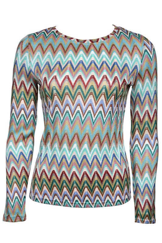 Green Multi Zig Zag Knitted Long Sleeve Top