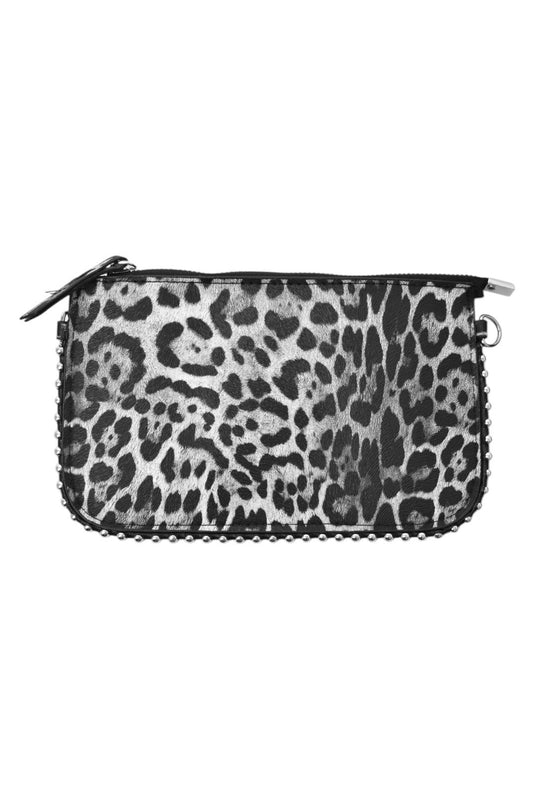 Grey Leopard Print Beaded Edge Bag