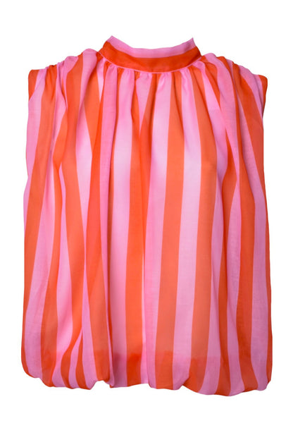 Pink & Red Striped Sleeveless Tie Back Top
