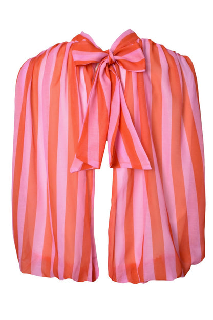 Pink & Red Striped Sleeveless Tie Back Top