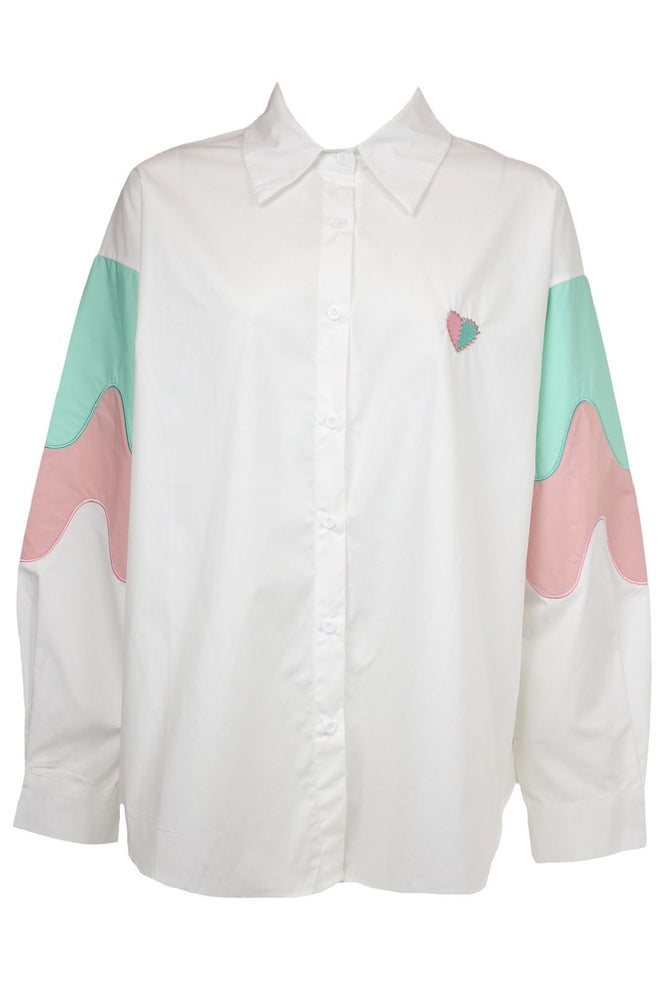 White & Pastel Contrast Sleeve Shirt