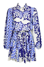 Blue & White Patterned Belted Dress