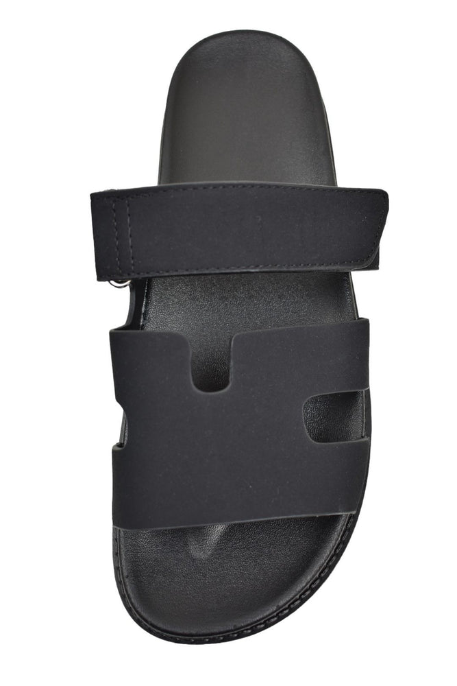 Black Cut Out Velcro Strap Sliders