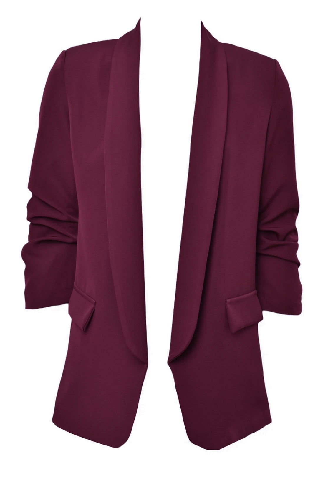 Burgundy Ruched Sleeve Blazer