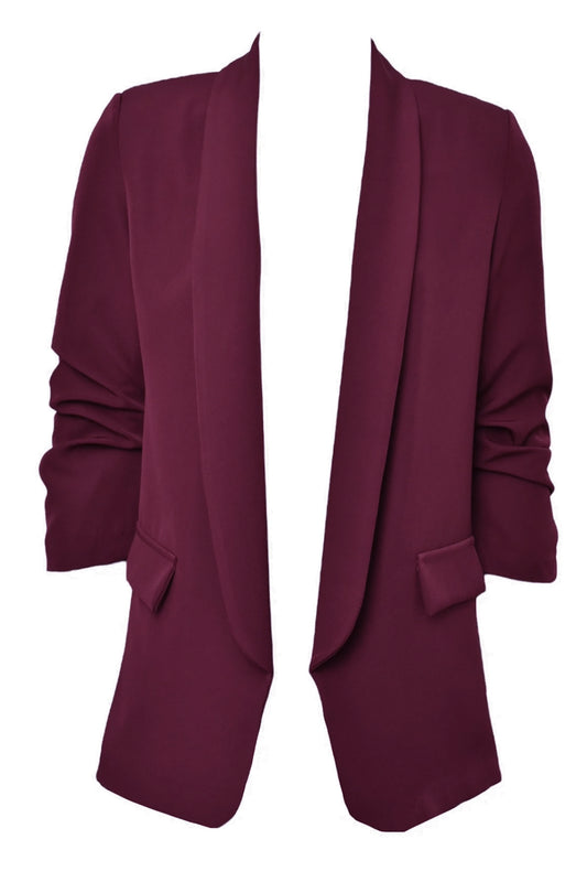 Burgundy Ruched Sleeve Blazer