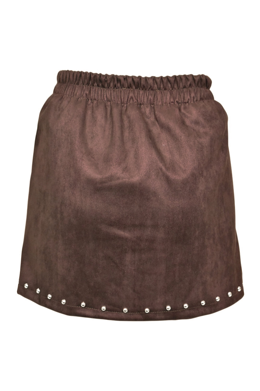 Brown Faux Suede Studded Skirt
