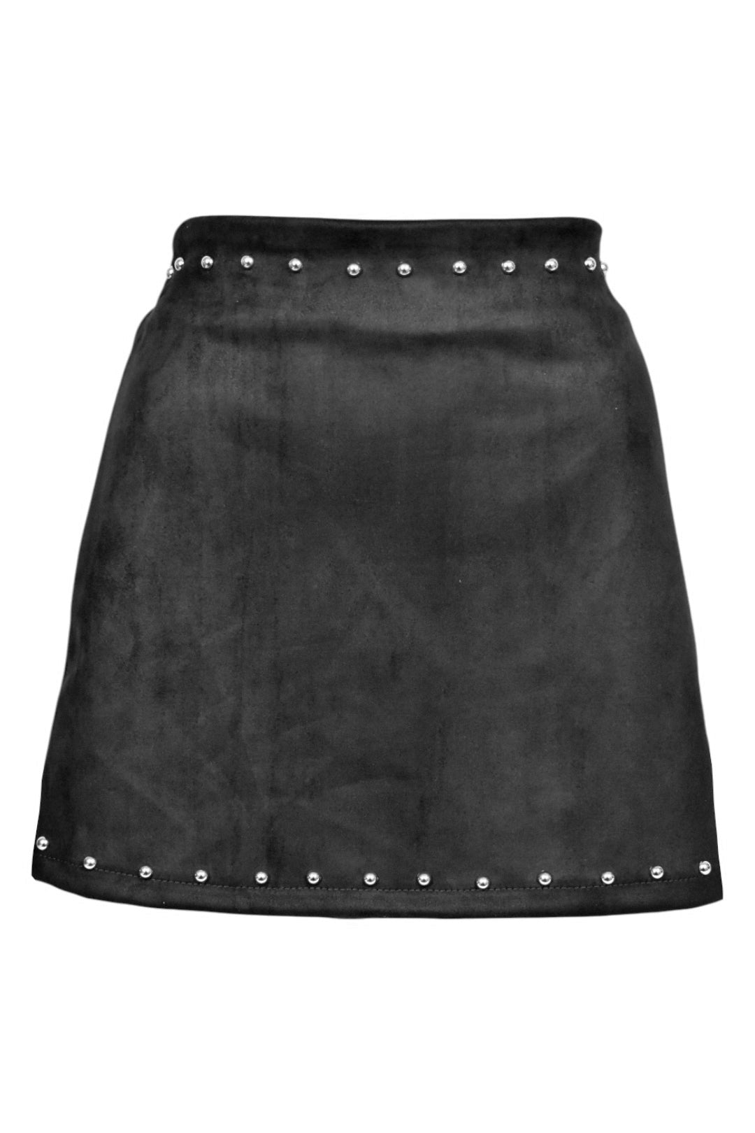 Black Faux Suede Studded Mini Skirt