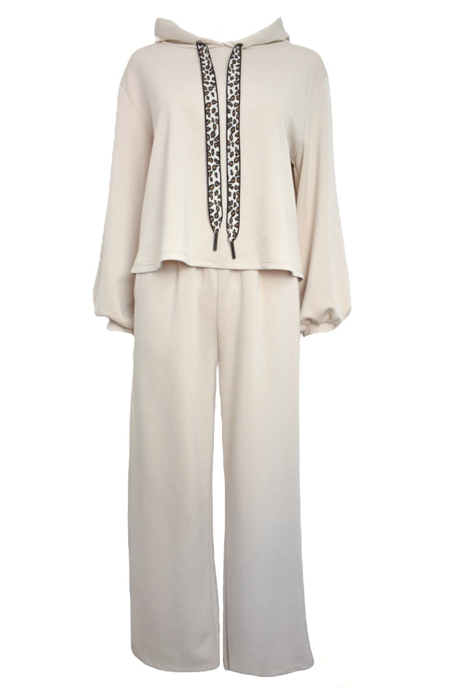 Beige Animal Print Tie Wide Leg Loungesuit