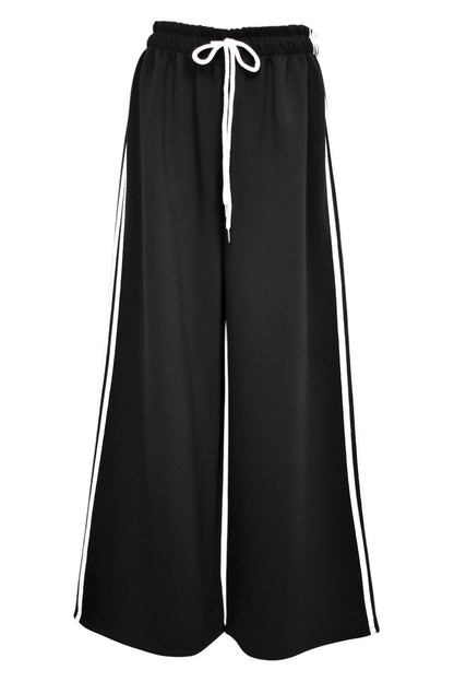 Black & White Side Stripe Wide Leg Joggers