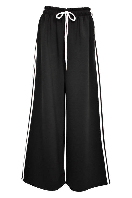 Black & White Side Stripe Wide Leg Joggers