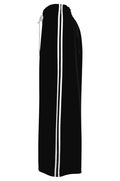 Black & White Side Stripe Wide Leg Joggers