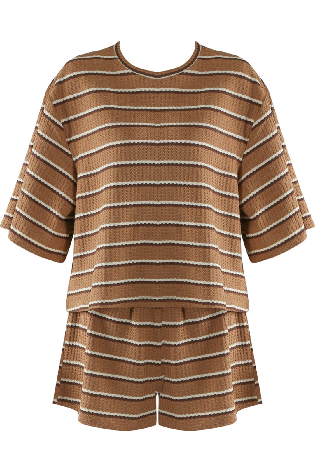 Camel & Cream Striped Shorts Co-ord
