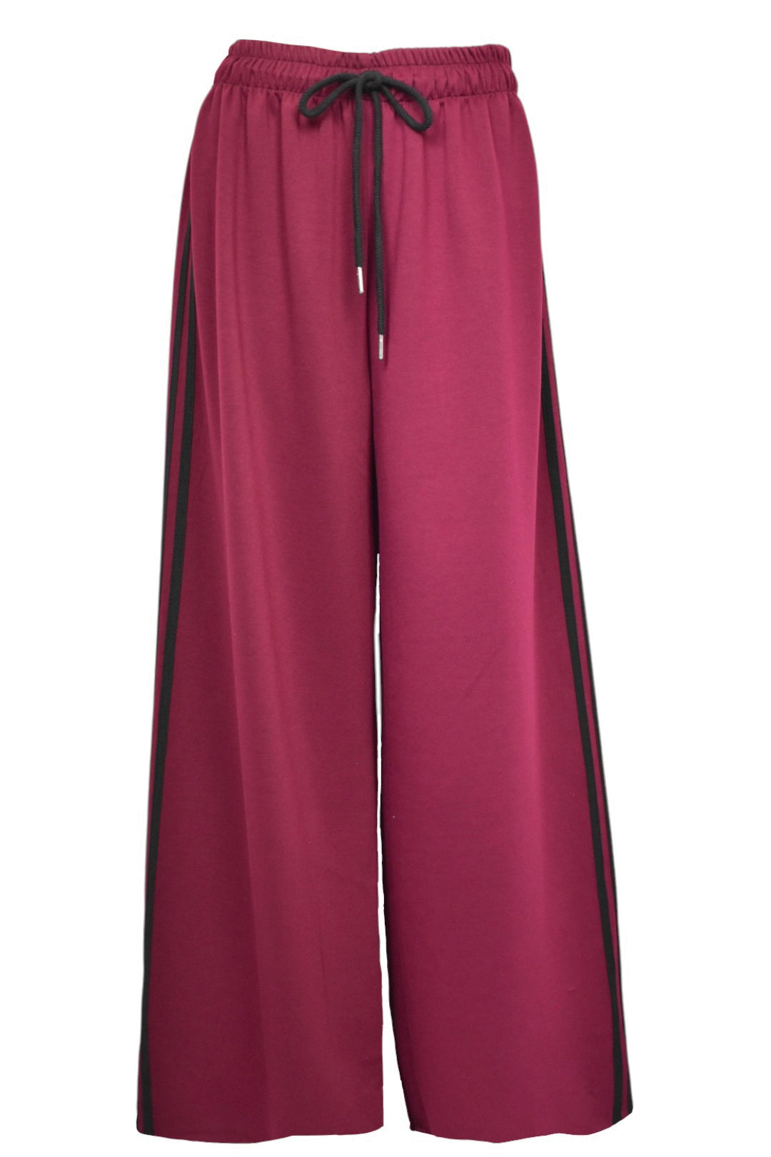 Burgundy & Black Side Stripe Wide Leg Joggers