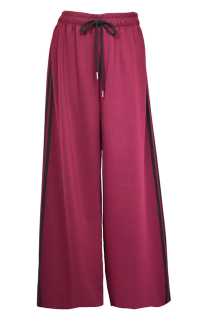Burgundy & Black Side Stripe Wide Leg Joggers