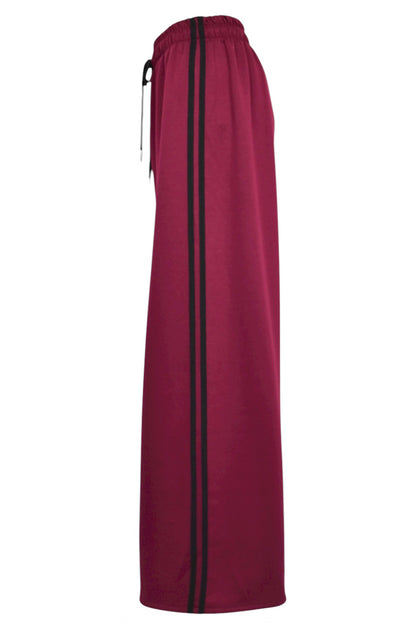 Burgundy & Black Side Stripe Wide Leg Joggers