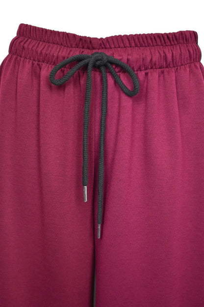 Burgundy & Black Side Stripe Wide Leg Joggers