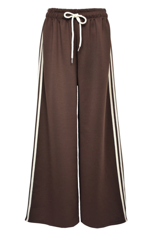 Brown & Cream Side Striped Wide Leg Joggers