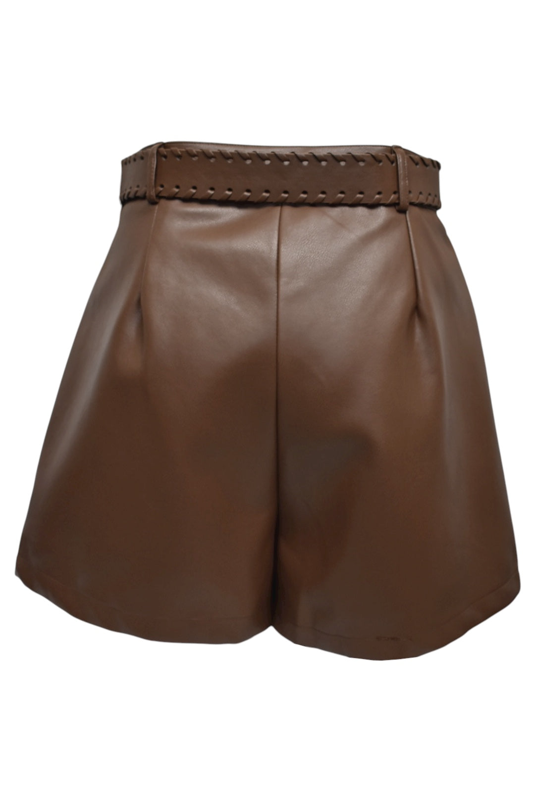 Brown Faux Leather Belted Shorts